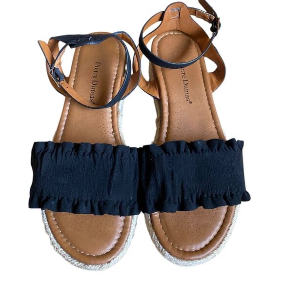 Pierre Dumas Magic Ruffle Band Espadrille Platform Sandals Size 10 Black - Picture 4 of 15